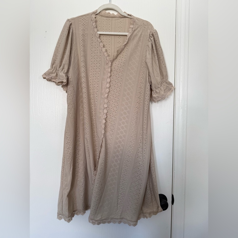 Chic Beige Eyelet Midi Dress
